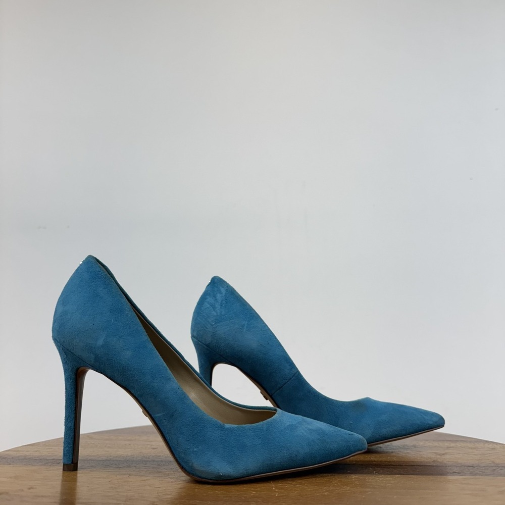 Womens Sam Edelman Hazel Turquoise Suede Pointed Toe Cushion Heel Pumps Size 5.5